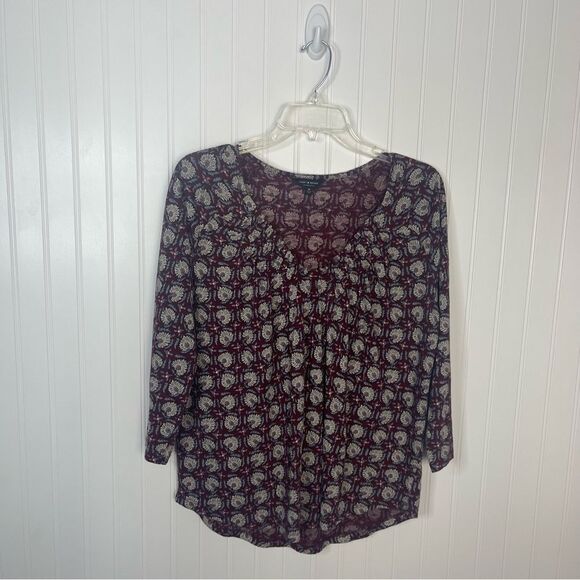 Lucky Brand Top Medium Floral V-neck 3/4 Sleeve Multicolor Boho Casual Spring - Picture 1 of 7